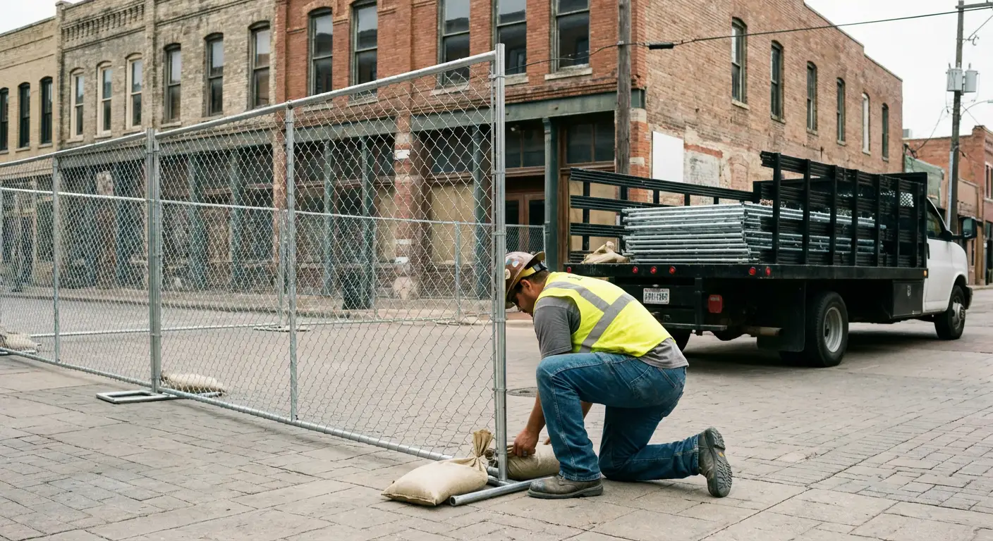 Temporary fence installation in West Bloomfield urban environment