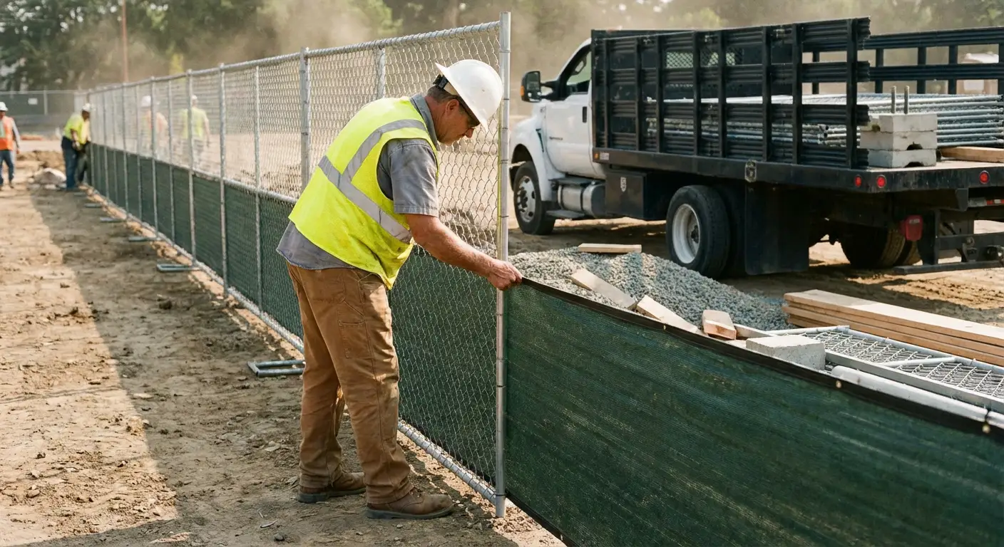 Privacy windscreen installation on construction fence in West Bloomfield, MI