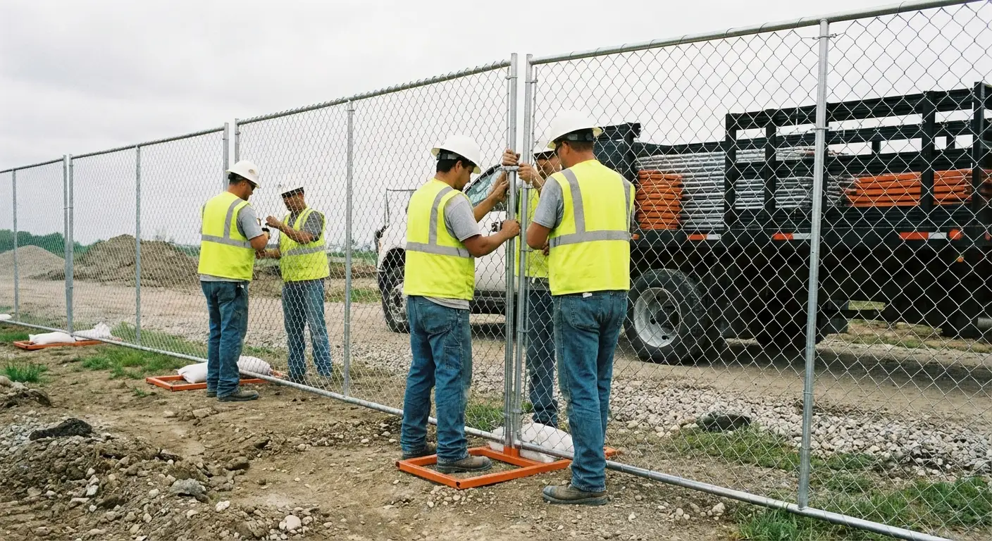 Orchard Lake Site Fencing team installing temporary fencing in West Bloomfield, MI
