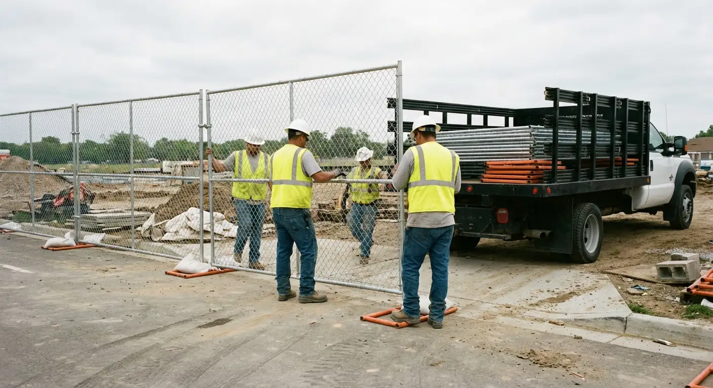 Orchard Lake Site Fencing team securing a construction site perimeter in West Bloomfield, MI