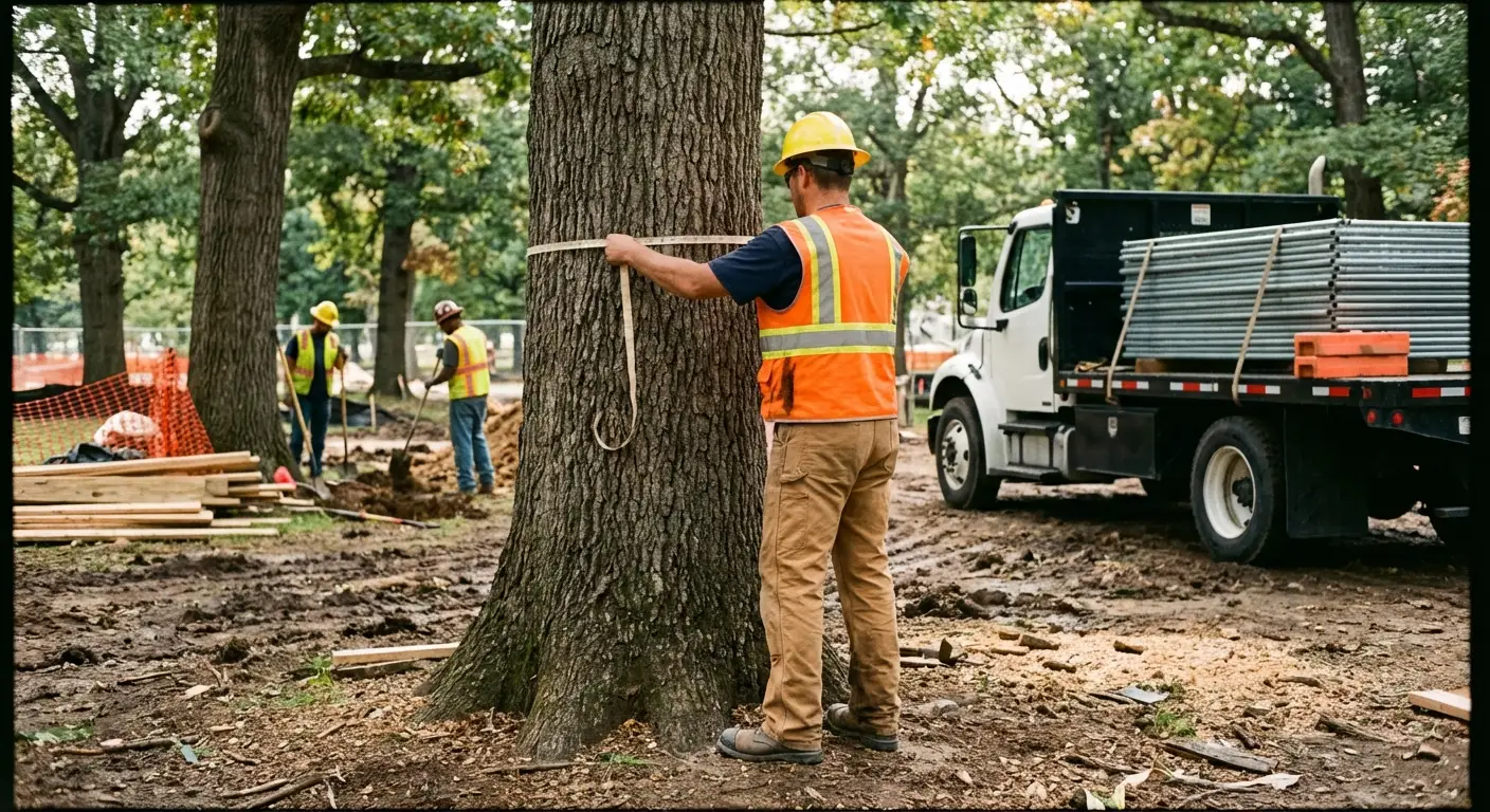 Tree protection zone fencing installation in West Bloomfield, MI