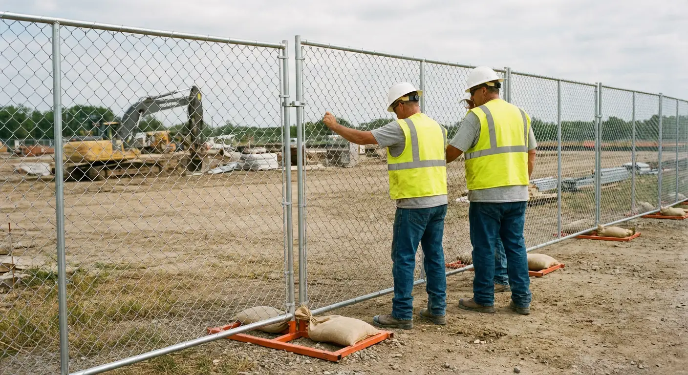 Construction site chain link panel installation in West Bloomfield, MI